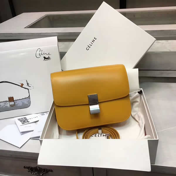 Fake Celine Box Classic Single Shoulder Flip Bag Yellow Messenger Bag